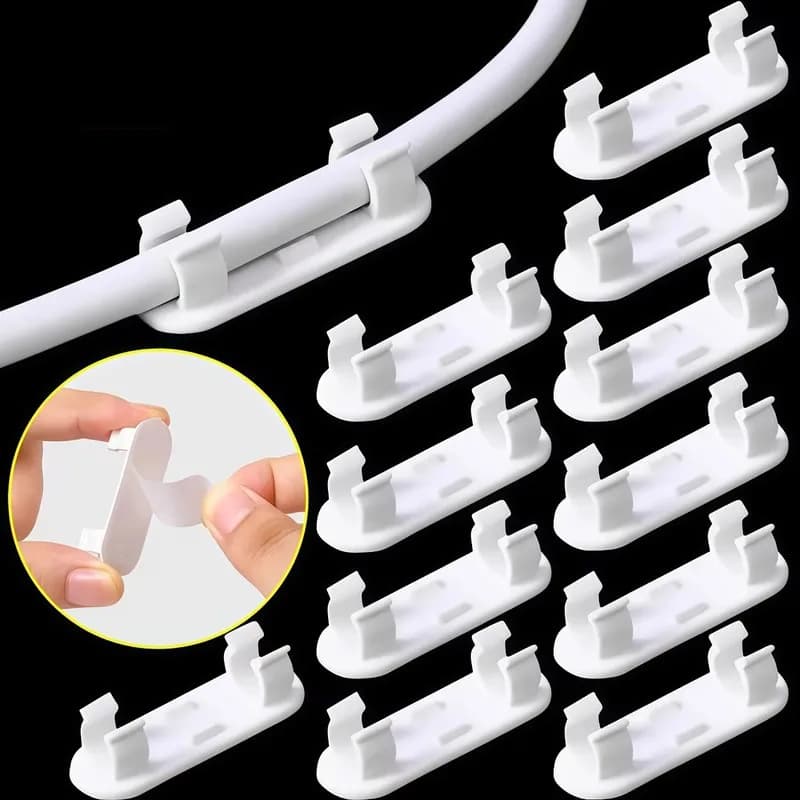 Clip per la gestione dei cavi bianchi da 11 pezzi, organizer per cavi autoadesivo senza foratura per cavi di rete per casa e ufficio, soluzione fai-da-te per la cablaggio.