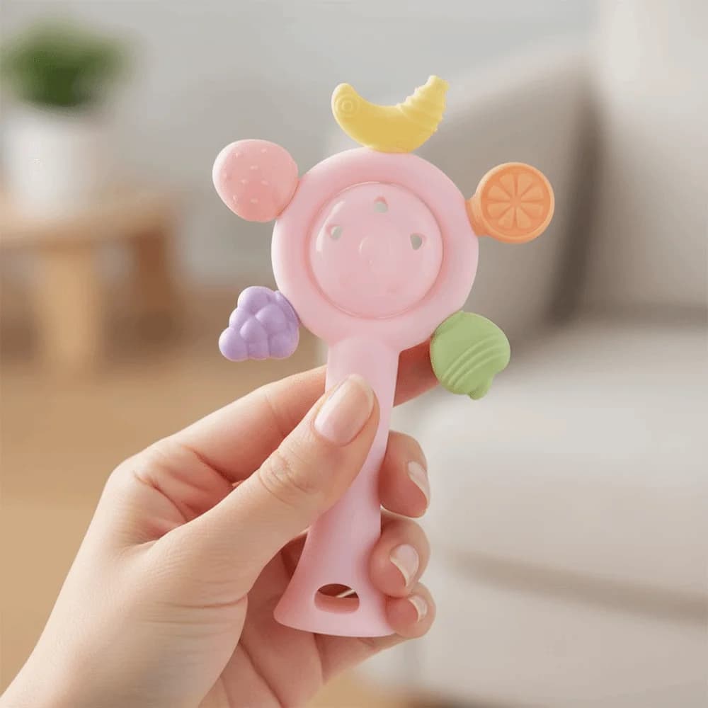 Massaggiagengive in silicone color caramella anti-ingozzamento, morbido e sicuro, a forma di ruota panoramica, sensoriale