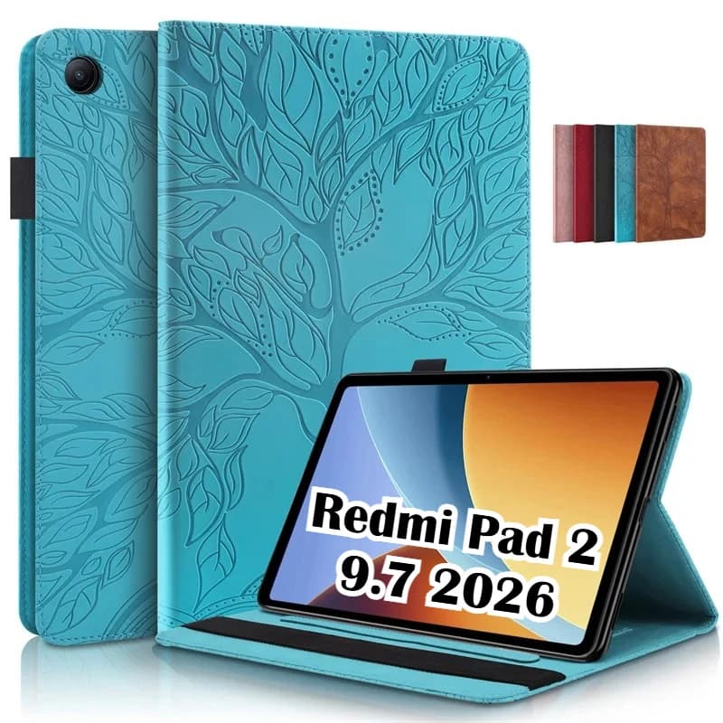 PU leather Emboss Tree Flip Wallet Stand Tablet Case for Xiaomi POCO Pad C1 Redmi Pad 2 2026 SE 9.7 Inch Shockproof Smart Cover