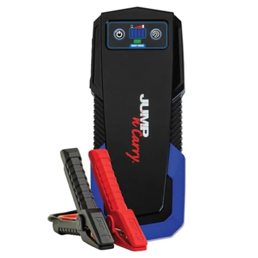 Avviatore di emergenza Jump-N-Carry 2000A 12V per motori a benzina fino a 8.0L e diesel fino a 6.0L, robusto corpo in ABS nero, porta ultra-compatta