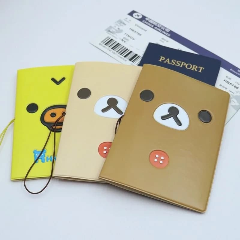 Cute 3D Rilakkuma Passport Holder Soft Embossed Travel Passport Case Portable ID Box Travel Accessories