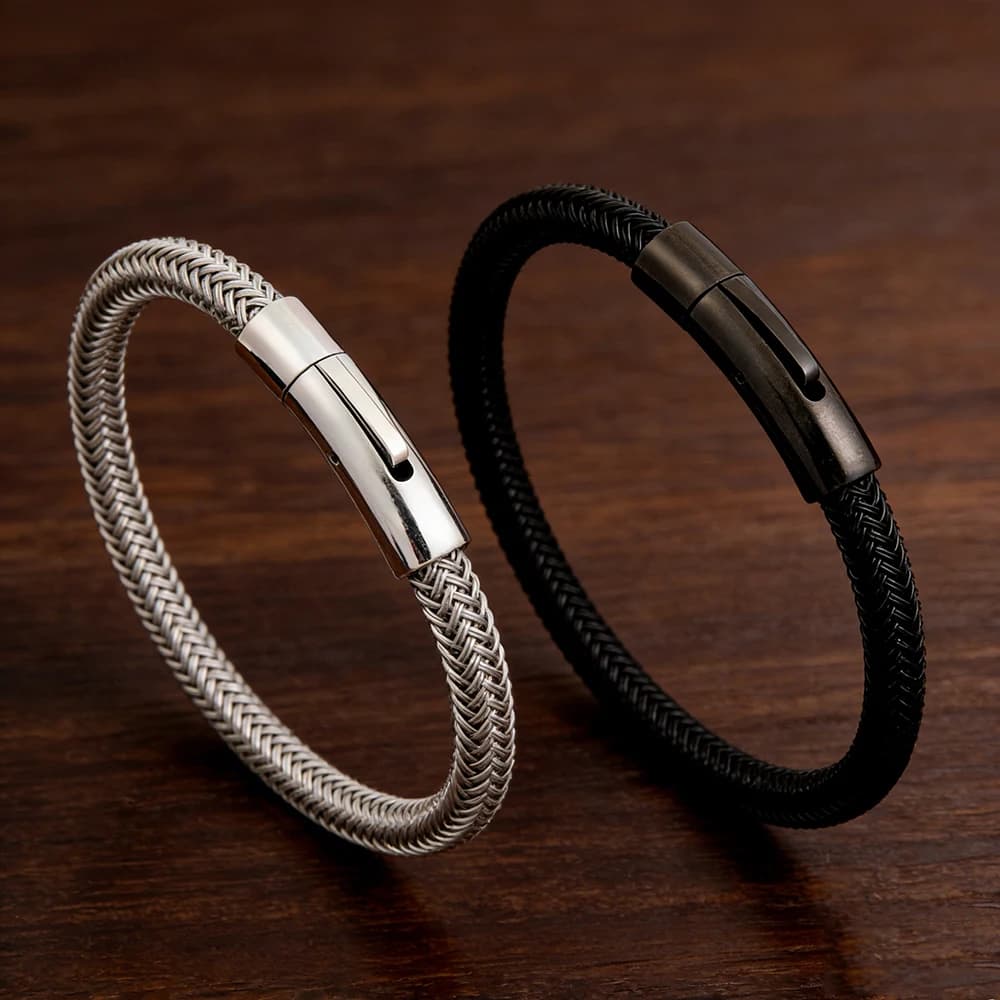 Bracciale in Filo d'Acciaio Inossidabile 4/6mm per Uomo, Braccialetto Minimalista Intrecciato, Stile Punk, Regalo per Coppie
