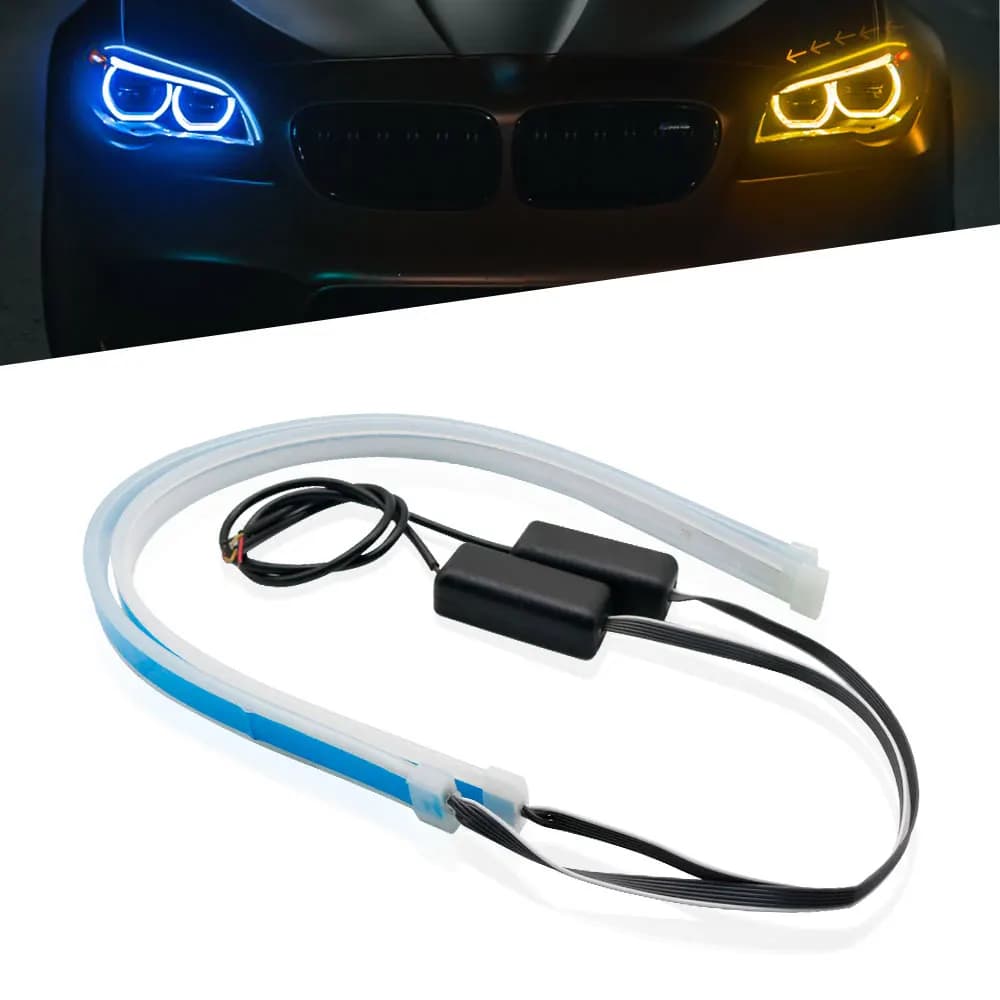 2 pz 30cm 45cm 60cm DRL fluente flessibile LED tubo striscia luci di marcia diurna segnale di svolta sequenziale occhi di angelo in esecuzione LED 12V