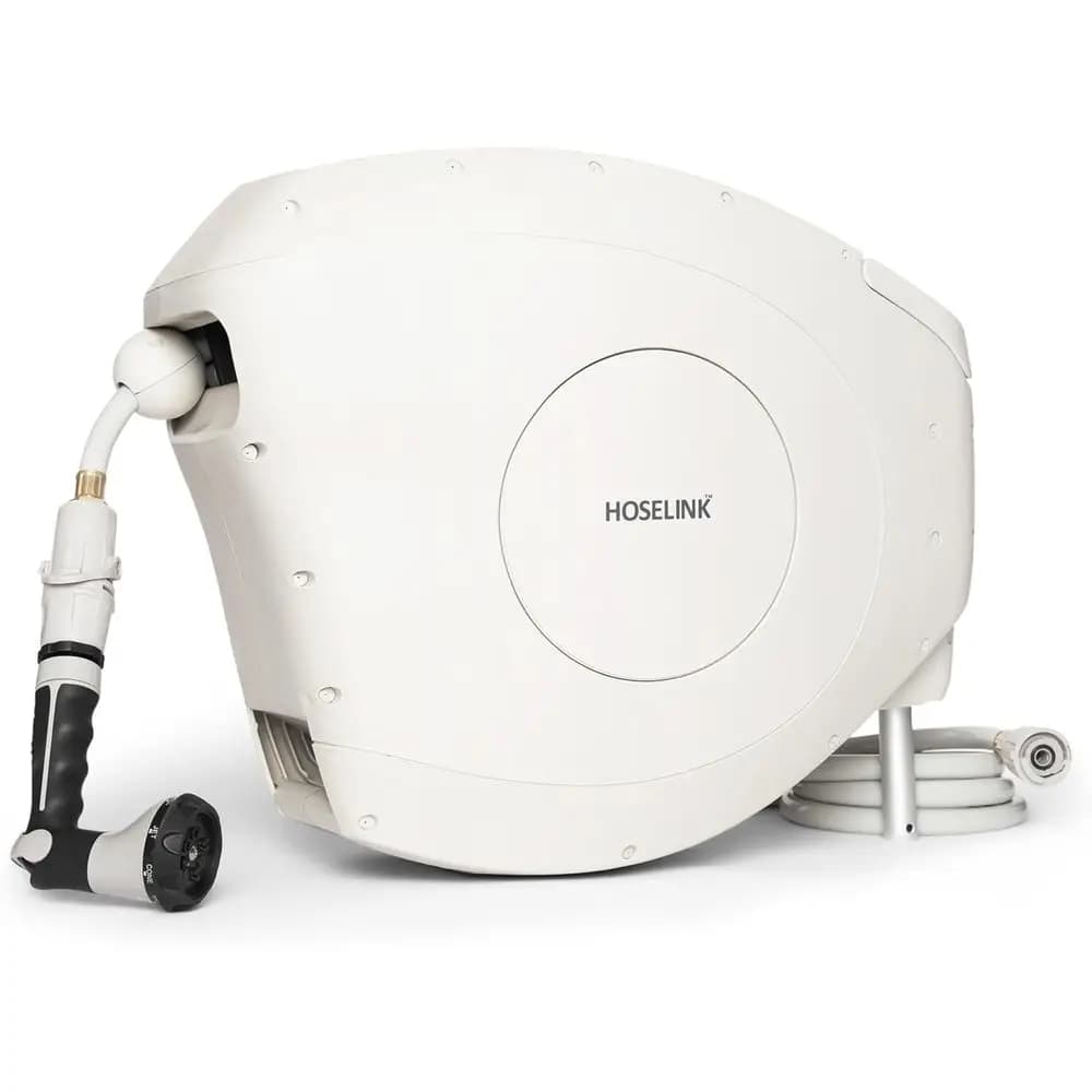 Irrigatore a 8 ugelli, tubo retrattile automatico Hi-Low da 9/16 pollici stabilizzato ai raggi UV, montaggio a parete per giardinaggio esterno