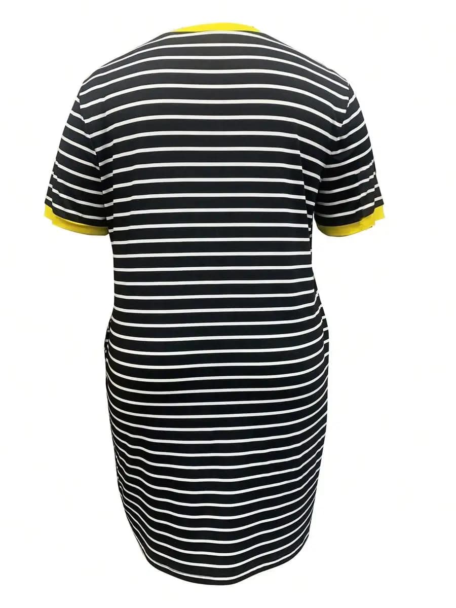 Abito T-shirt a righe a contrasto per donna taglie forti, casual estivo