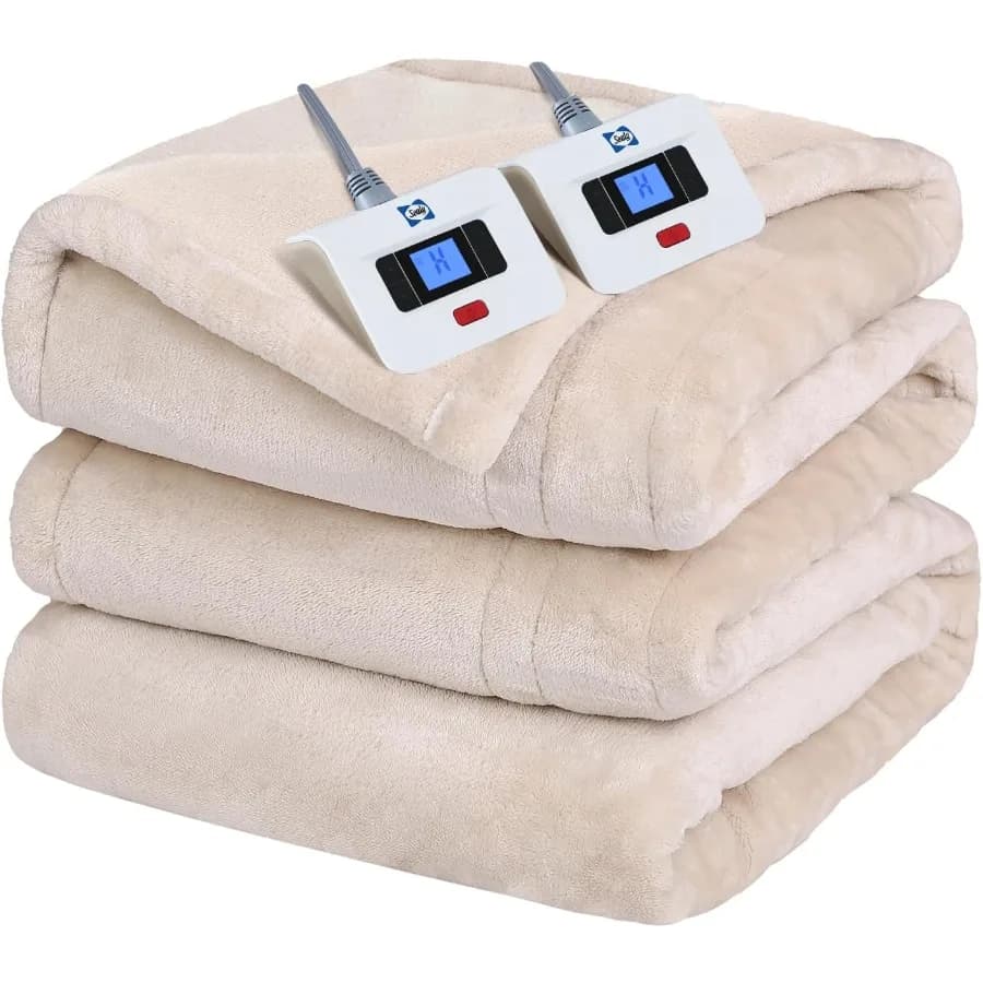 Coperta elettrica Coperta riscaldata in flanella king size con 10 livelli di riscaldamento e spegnimento automatico Lavabile in lavatrice Beige 100 x 90 pollici