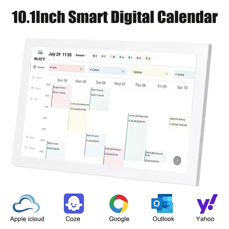 Calendario Digitale Smart WIFI da 10.1 Pollici con Schermo Touch IPS HD per Gestione Appuntamenti Familiari, Pianificatore e Cornice Fotografica Elettronica