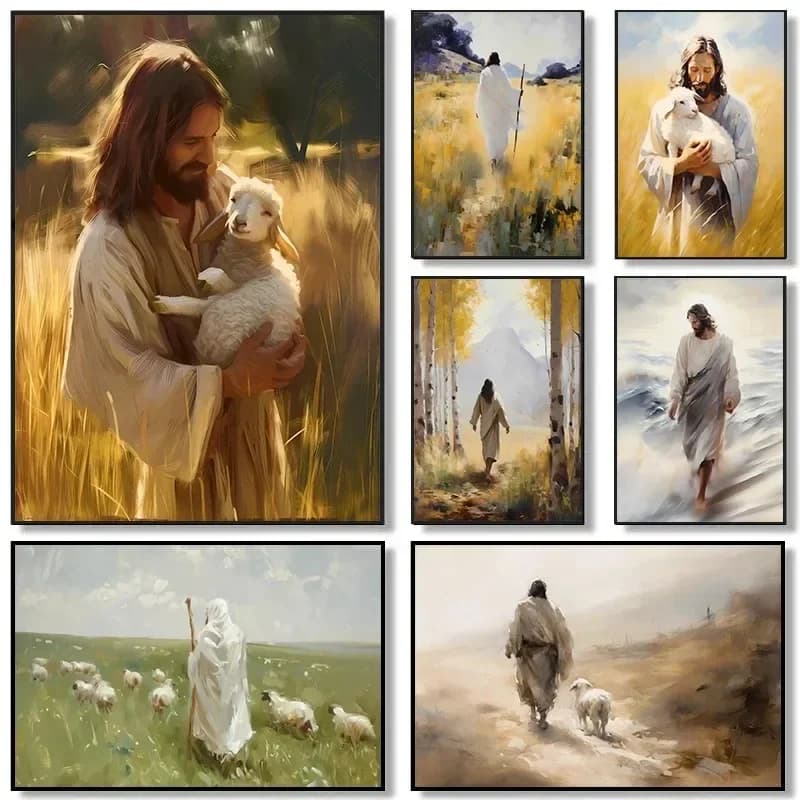 Canvas Paintings Wall Art Pictures Jesus Religious Belief Walking On Water Watercolor Illustration Poster Home Decor