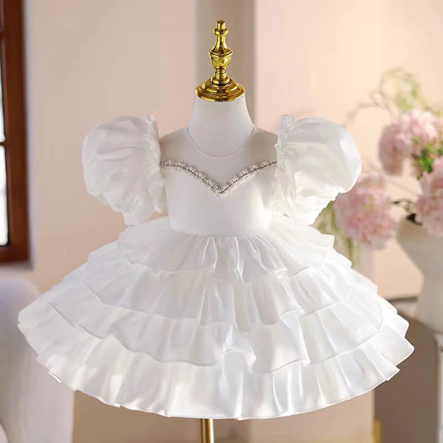 Dreamy Vow J778 Elegant White Baby Girl Dress for Kids Wedding Birthday Celebration Party First Communion Knee Length Ball Gown