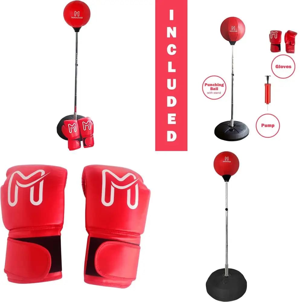 Boxing bag with support for Kickboxing, MMA and Reflective Training – Self-supporting Shaving Set with Speedball and Gloves – Adjustable