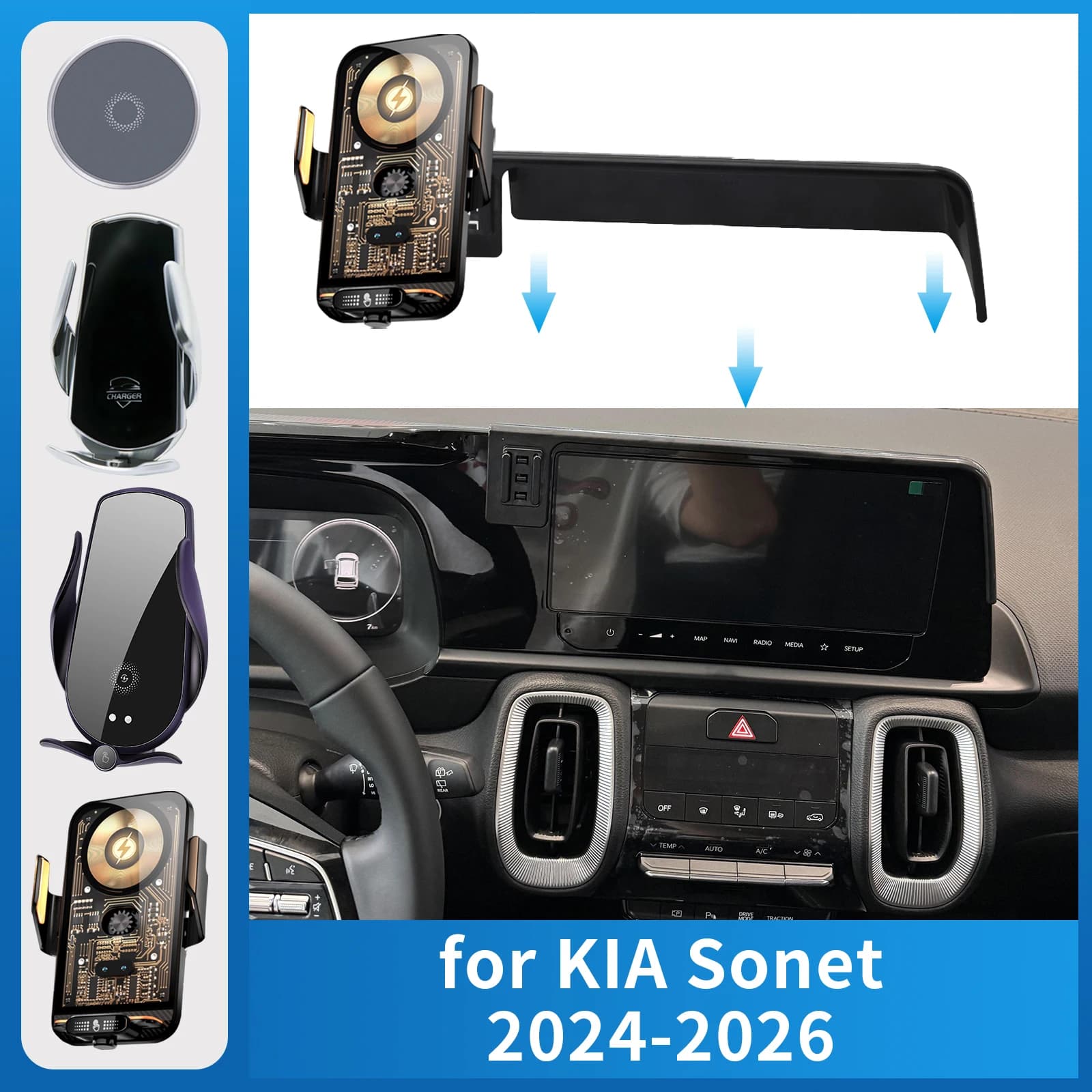 Supporto per telefono cellulare per auto per Kia SONET 2024 2025 Staffa di ricarica GPS Supporto di navigazione Accessori auto