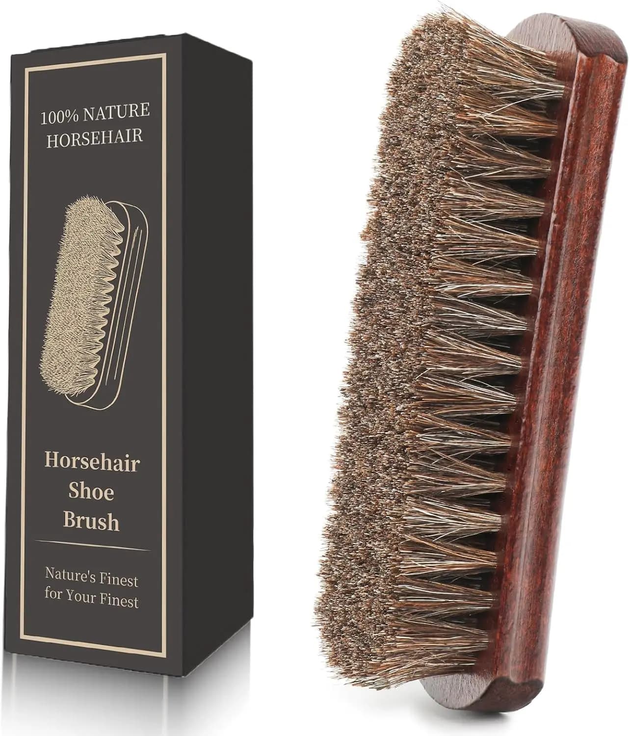 7in Horsehair Shoe Brush for Leather Boots Cleaning Polishing Buffing Shining with Beechwood Handle