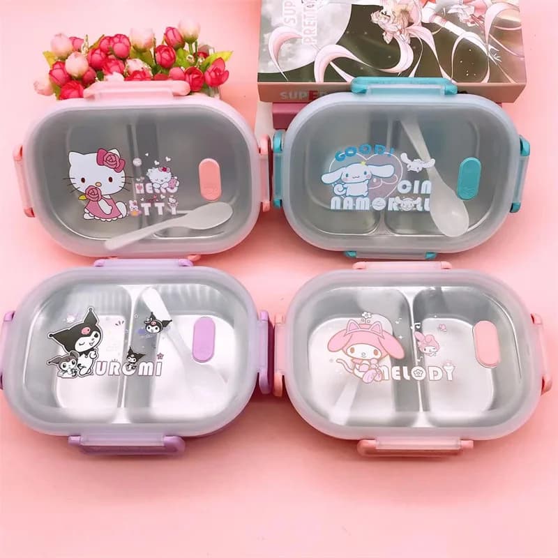 Sanrio's new Hello Kitty cute stainless steel compartmented universal cartoon portable lunch box for office workers and students