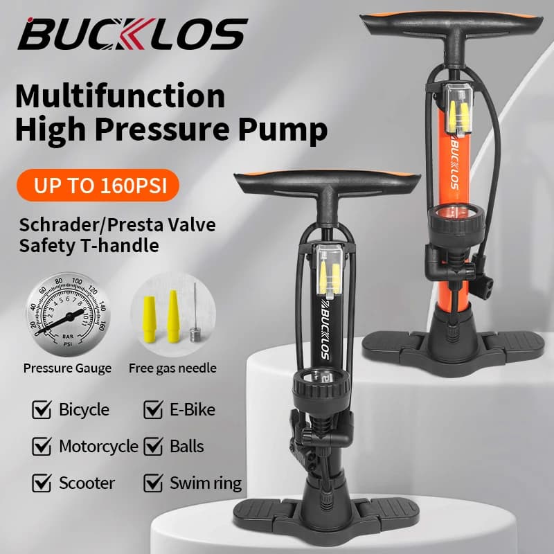 BUCKLOS Pompa per bici 160PSI Gonfiatore per pneumatici per bicicletta Manometro per bici Schrader/Presta Pompa per valvola Scooter Moto Gonfiatore per pneumatici