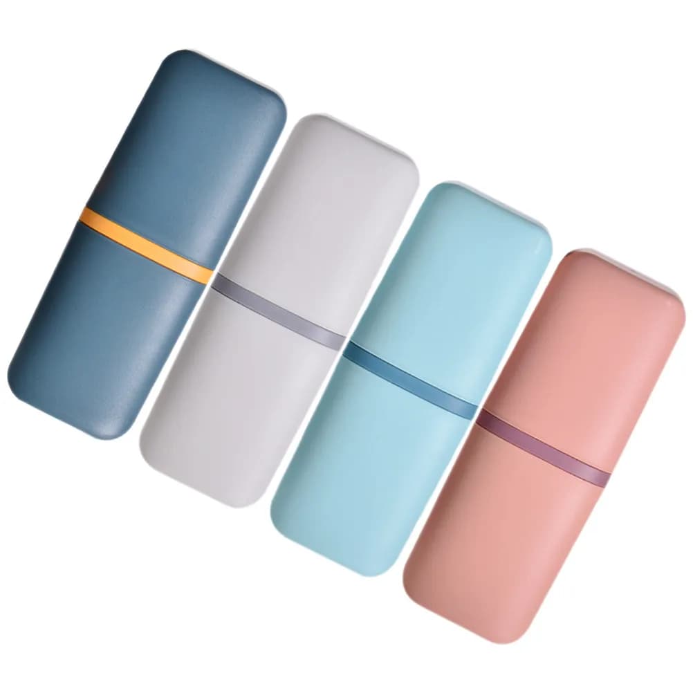 Set da Viaggio 4 Pezzi: Porta Spazzolino Portatile con Tappo Antigoccia e Dispenser per Dentifricio, Ideale per Valigie, Zaini e Uso Esterno