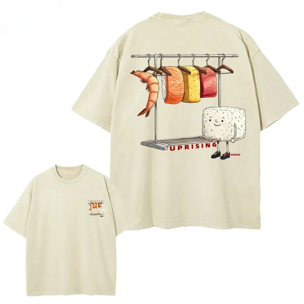 Sushi Wardrobe T Shirt Women Men Funny High Quality Cotton Graphic Washed T Shirts Loose Short-sleeve Pritned Tops Man Women