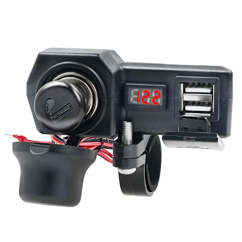 Motorcycle Dual USB Charger Cigarette Lighter Socket with Voltage & Temperature Digital Display Power Adapter for Phone Tablet