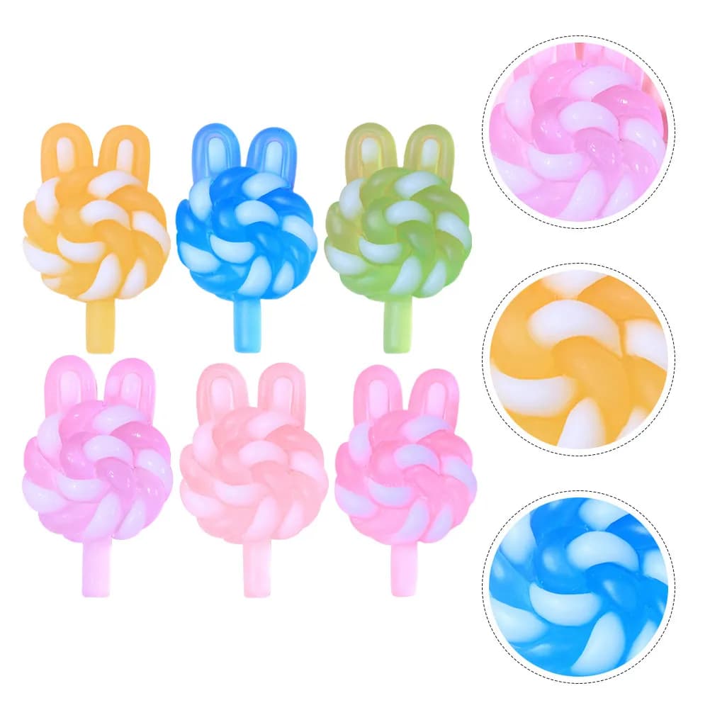 24Pcs Cute Cartoon Lollipop Charms Rabbit Shaped Glowing Plastic Resin Pendants for DIY Craft Jewelry Supplies Keychain Necklace