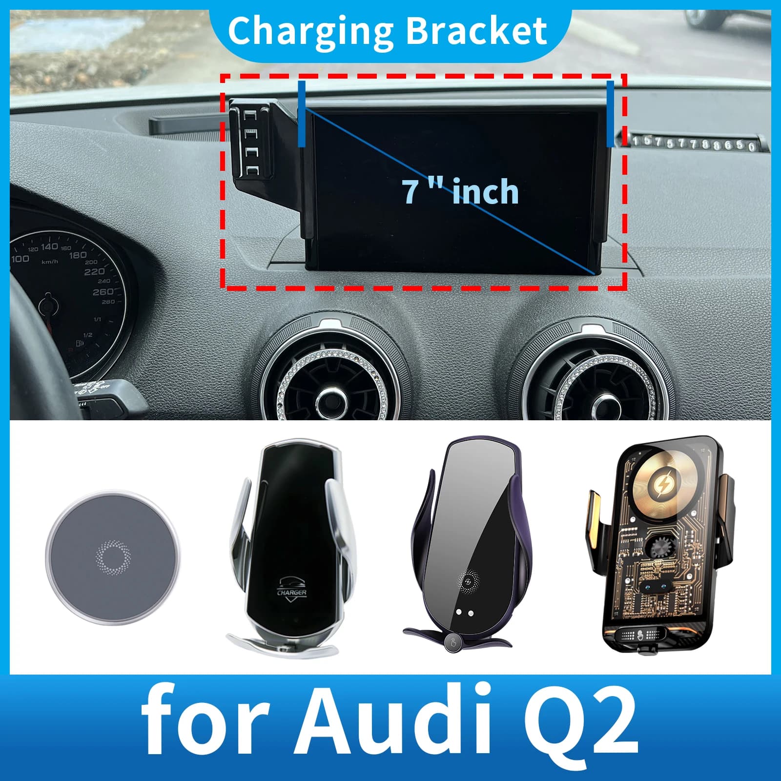 Supporto per telefono da auto per Audi Q2 Schermo da 7 pollici Navigazione GPS Staffa Base Accessori Ricarica