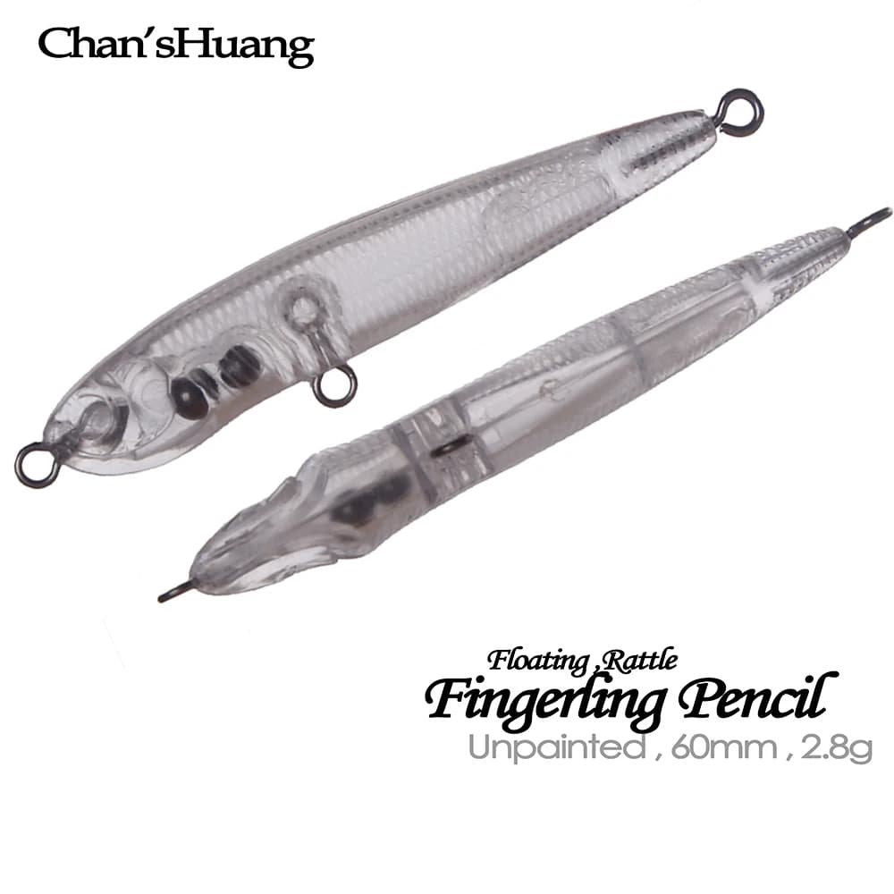 Chan’sHuang 20PCS Unpainted Blank Fishing lures 60mm 2.8g Float Rattle Fingerling Pencil DIY Handmade Artificial Fishing Bait