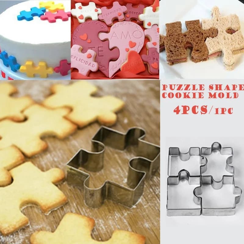 Stampo per biscotti a forma di Puzzle da 4 pezzi stampo per torta biscotto strumento fai da te stampo da forno in acciaio inossidabile