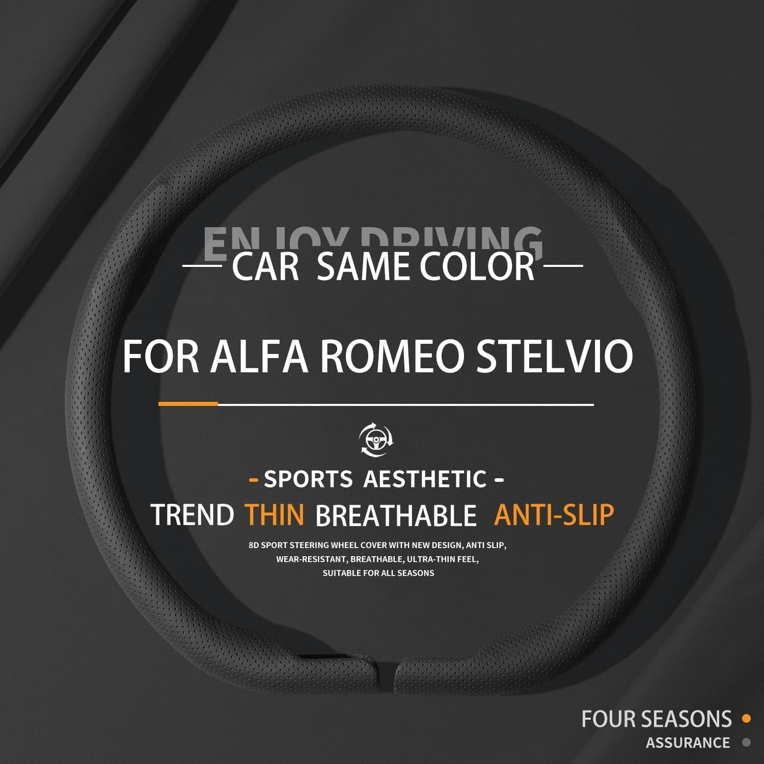 Adatto per ALFA ROMEO STELVIO, Coprivolante per Auto, Accessori Interni per Tutte le Stagioni, Traspirante e Antiscivolo
