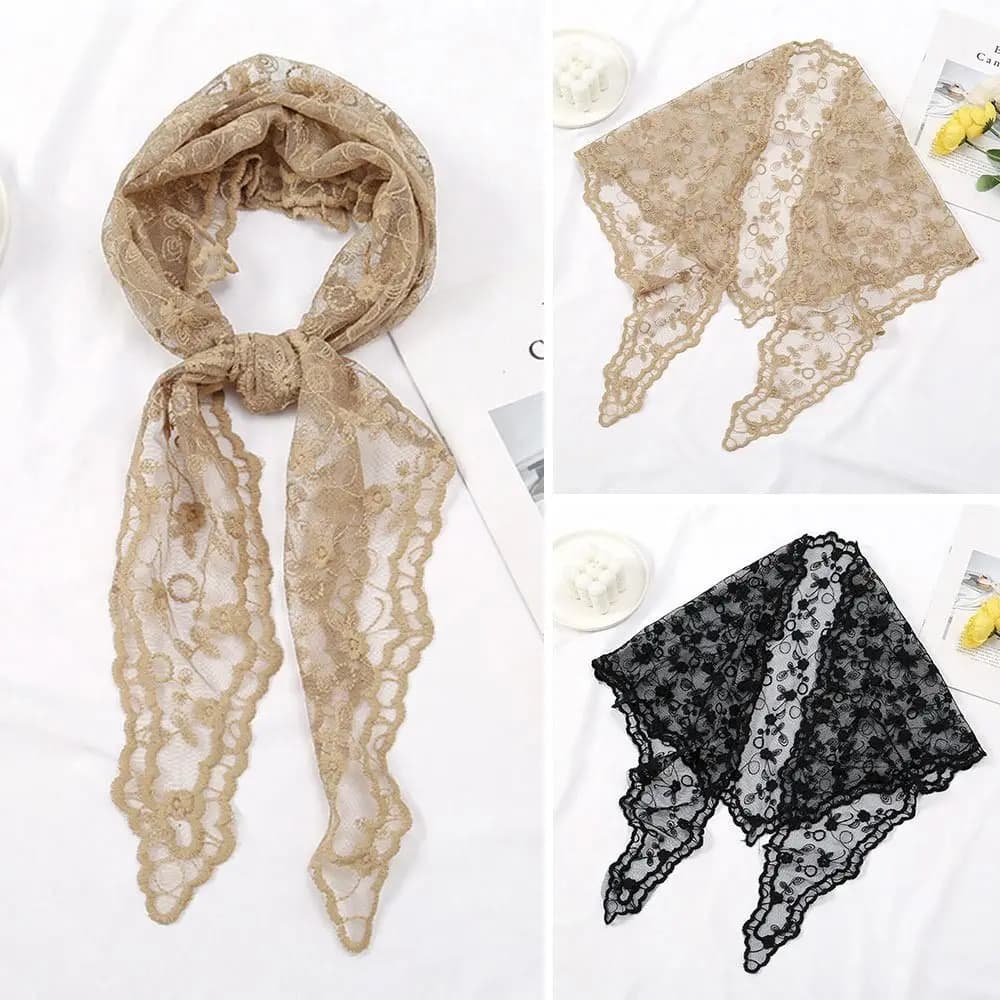 Fashion Lace Soft Triangle Scarf, Elegant Bandana Drilled, Floral and Delicate Hair Accessories for Women