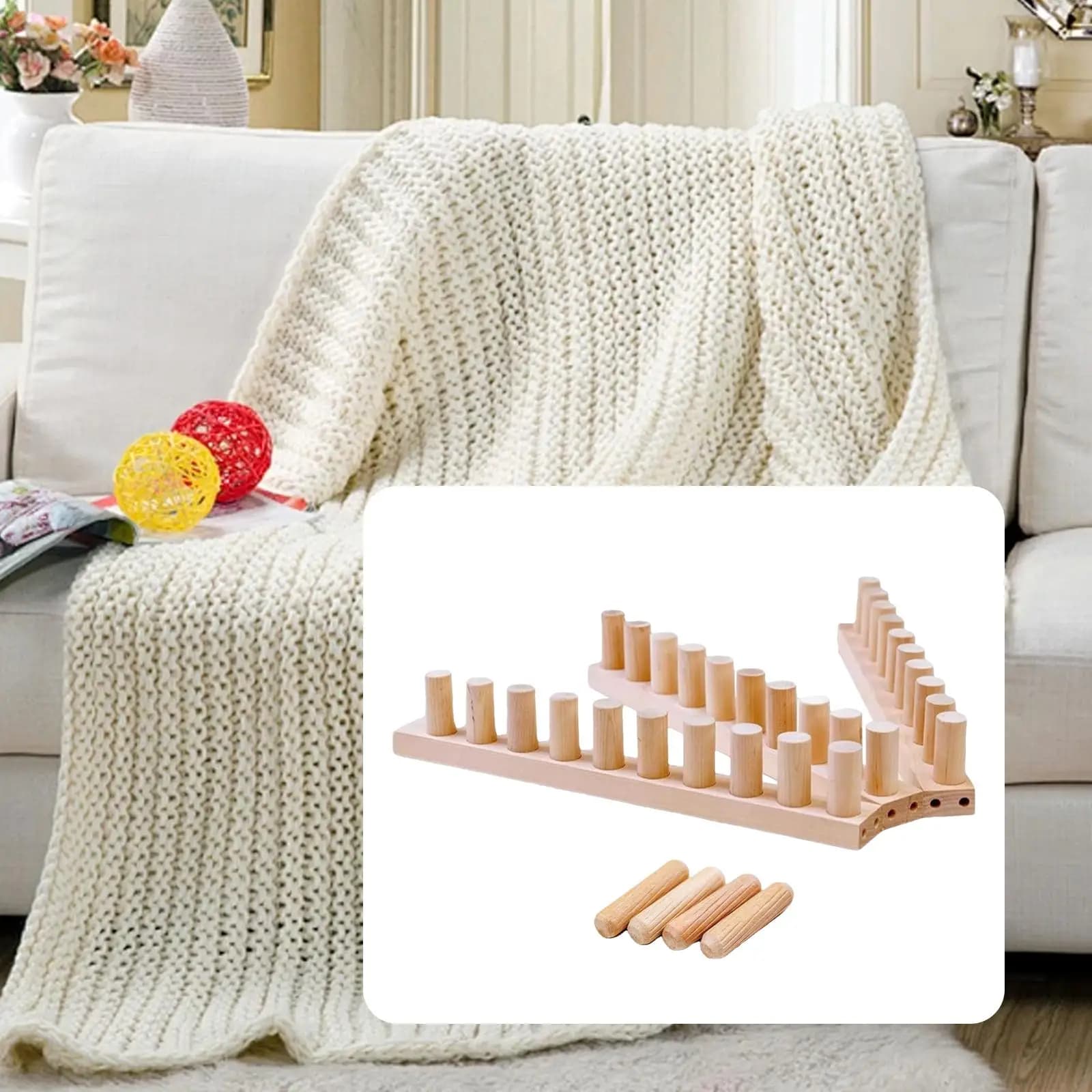 Chunky Yarn Blanket Loom,Home Decor,Weaving Loom,Wooden Peg Frame Portable Beginner Friendly Hand Knitting Adjustable Size Gift
