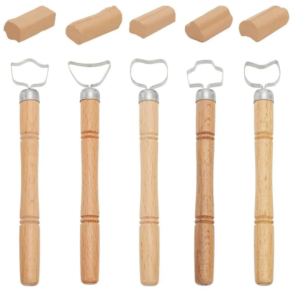 5 Pcs/set Replaceable Pottery Tool Diy Craft Scraping Tool Pottery Handle Making Tool Texture Sculpture Clay Pattern Roller