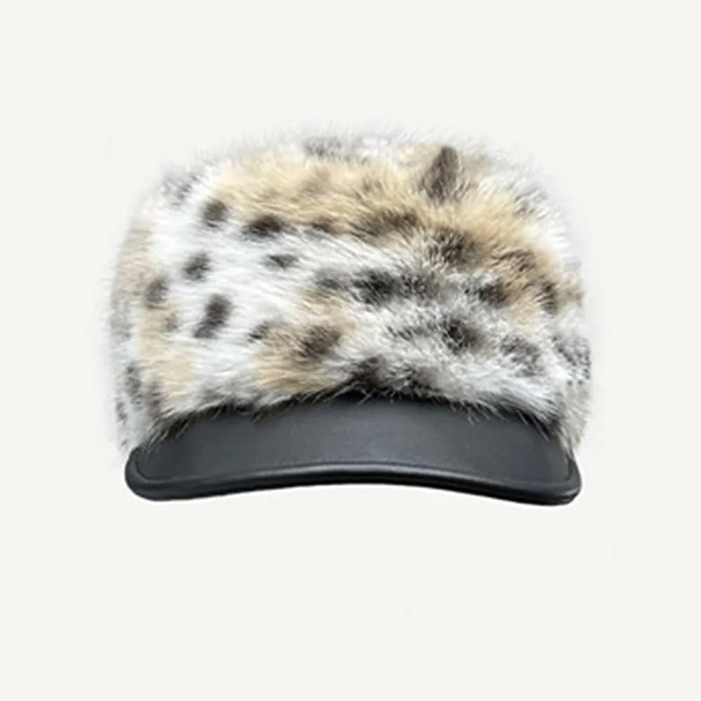 Women Faux Fur Hat Leopard Print Winter Hats White Black Newsboy Hat