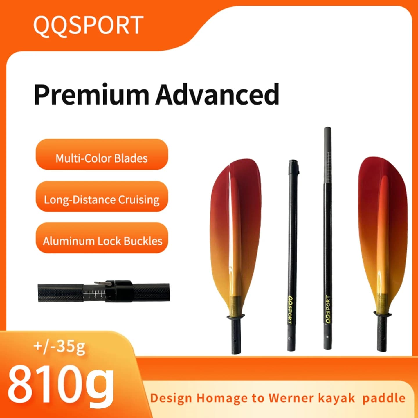 QQSPORT Paddle,4-Piece Carbon Shaft Fiberglass Blade Backpack Kayak Paddle，Aluminum Clamp and Free bag-Q45-M-4