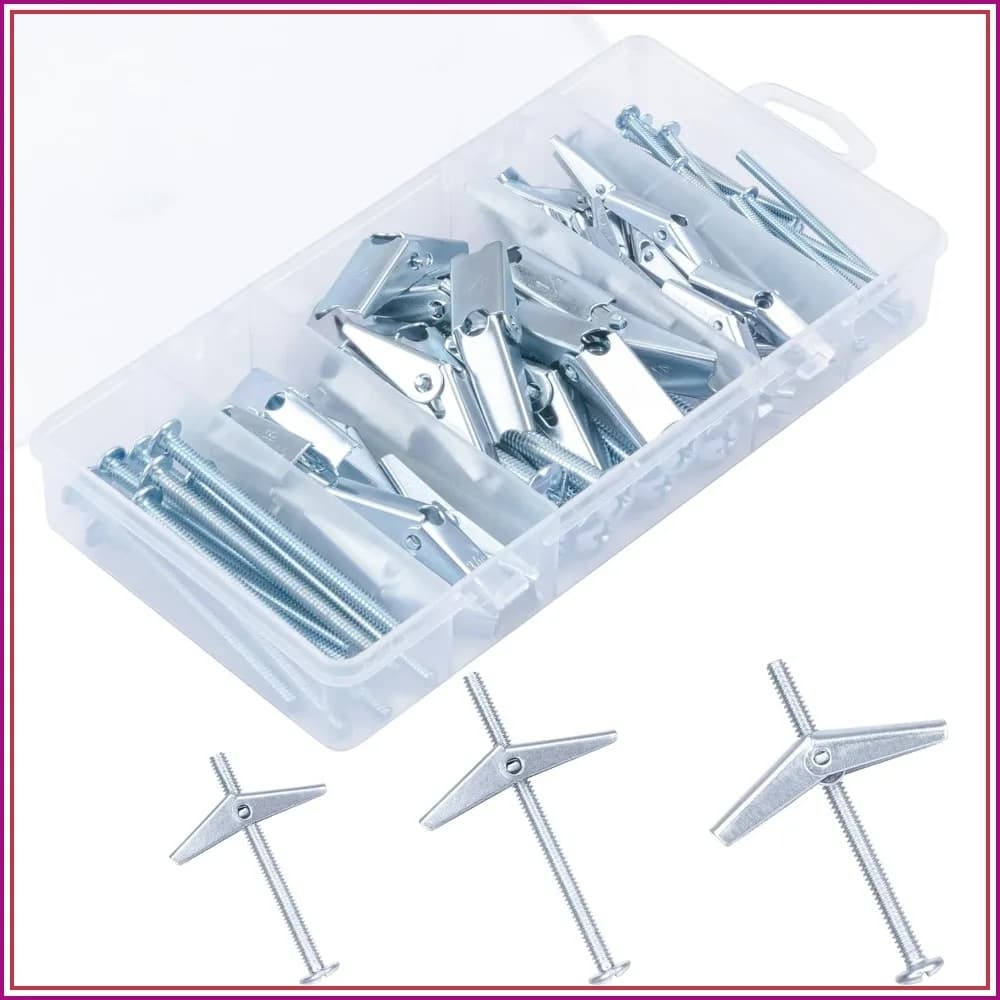 Heavy Duty Toggle Bolts Kit, 44Pc Drywall Anchors Assorted Sizes 1/8in, 3/16in, 1/4in for Hanging Pictures, Curtain Rods, Shelves