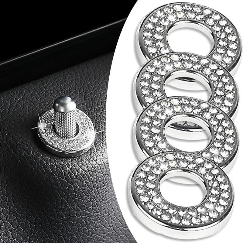 Crystal Rhinestone Car Door Lock Knob Covers Set 4Pcs Shiny Bling Decorative Stickers for Mercedes Benz Interior