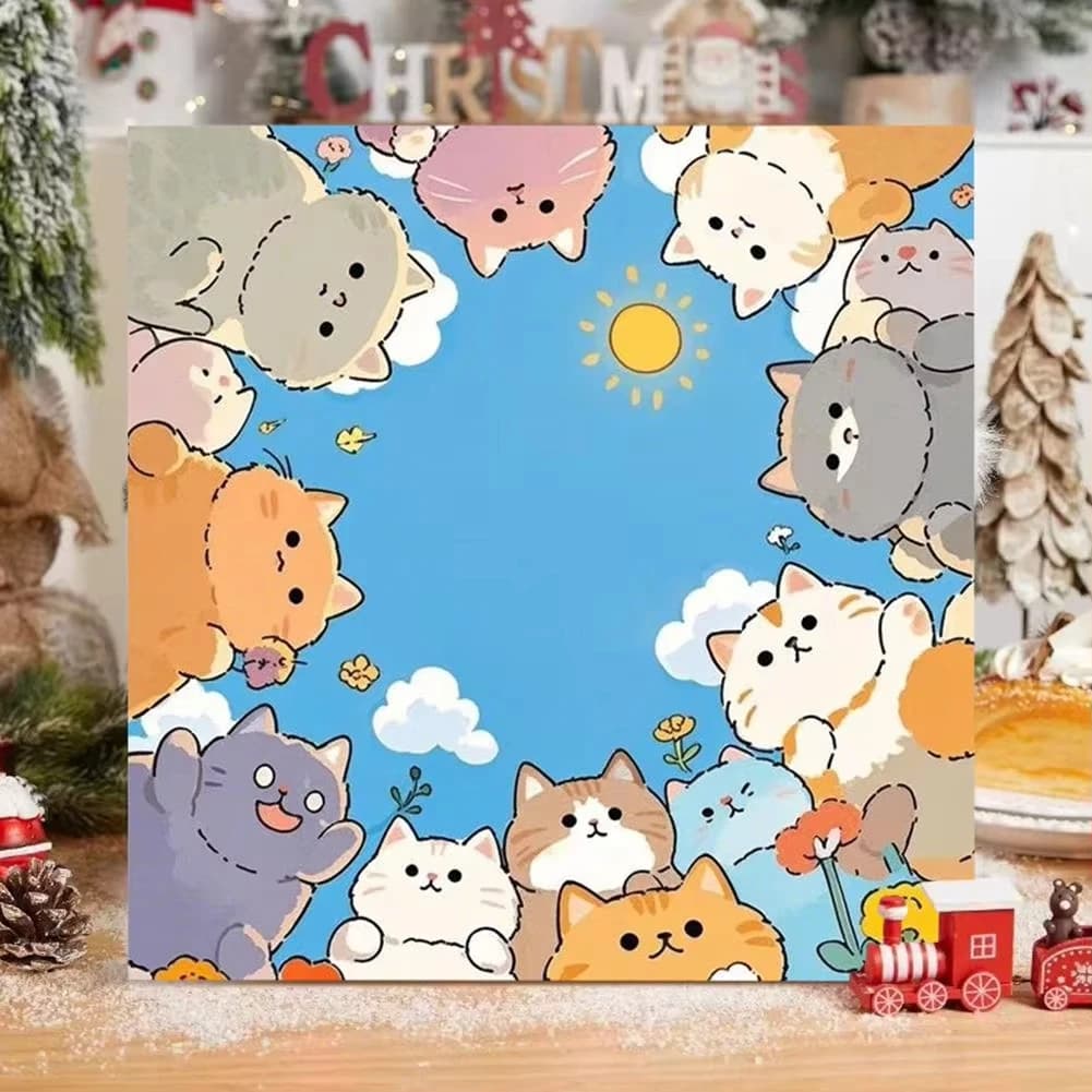 Kit Pittura Diamante Gatto Carino con Strass Rotondi, Mosaico 5D Fai da Te, Arte su Tela per Decorazione Stanza e Artigianato per il Tempo Libero