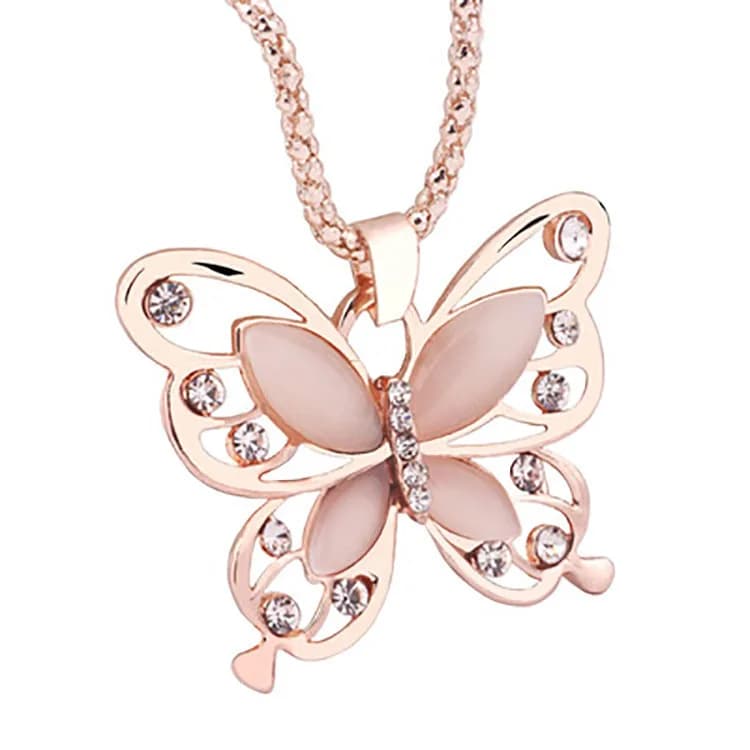 Nuova catena per maglione con farfalla, opale e diamanti, accessorio versatile da donna per abbigliamento lungo