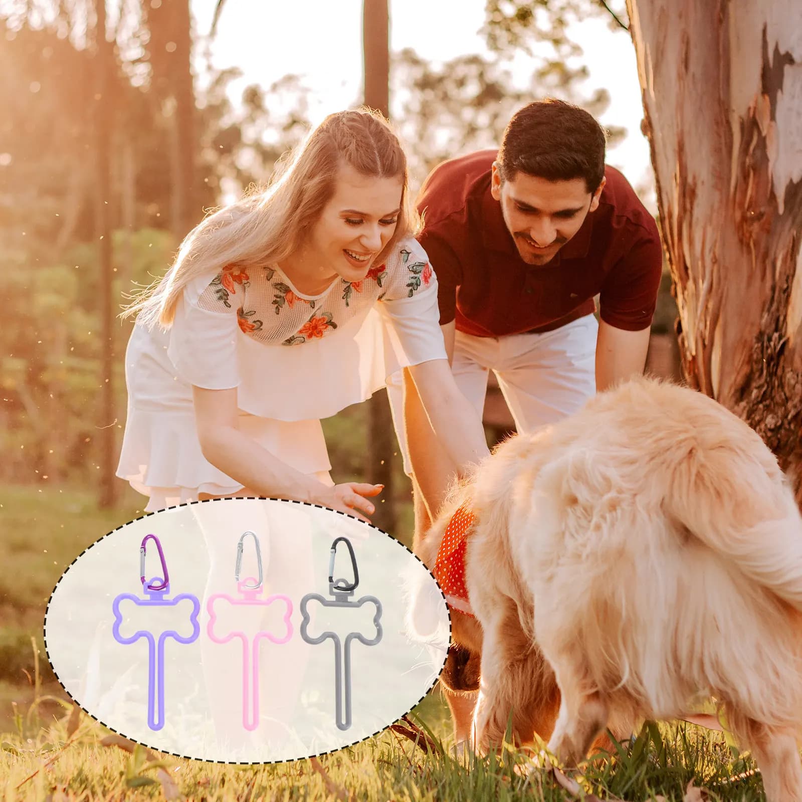 Set di 3 Porta Sacchetti per Escrementi di Cane, Clip Fissaggio Robusta per Guinzaglio, Dispenser Mani Libere per Sacchetti Igienici, Accessori per Passeggiate con il Cane