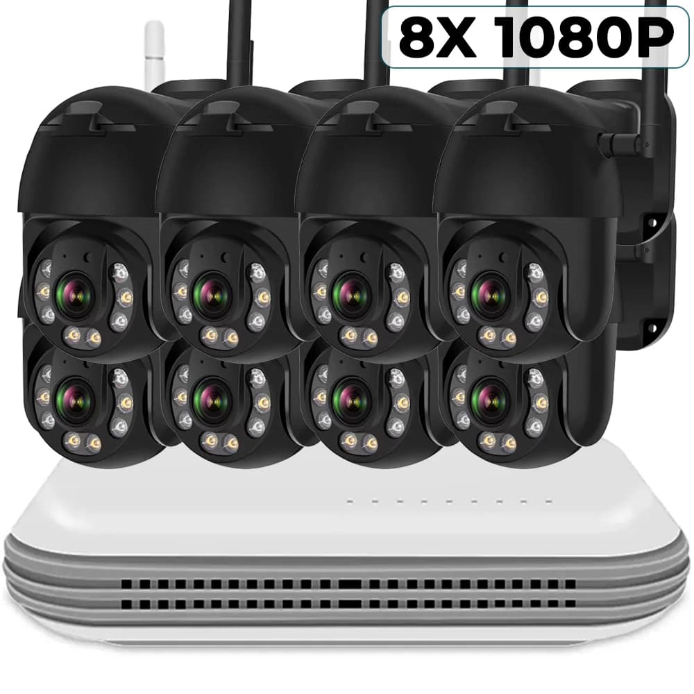 Sistema di telecamere di sicurezza wireless 8CH Telecamere PTZ IP con tracciamento automatico esterno Set Kit telecamera NVR WIFI per visione notturna a colori con rilevamento umano