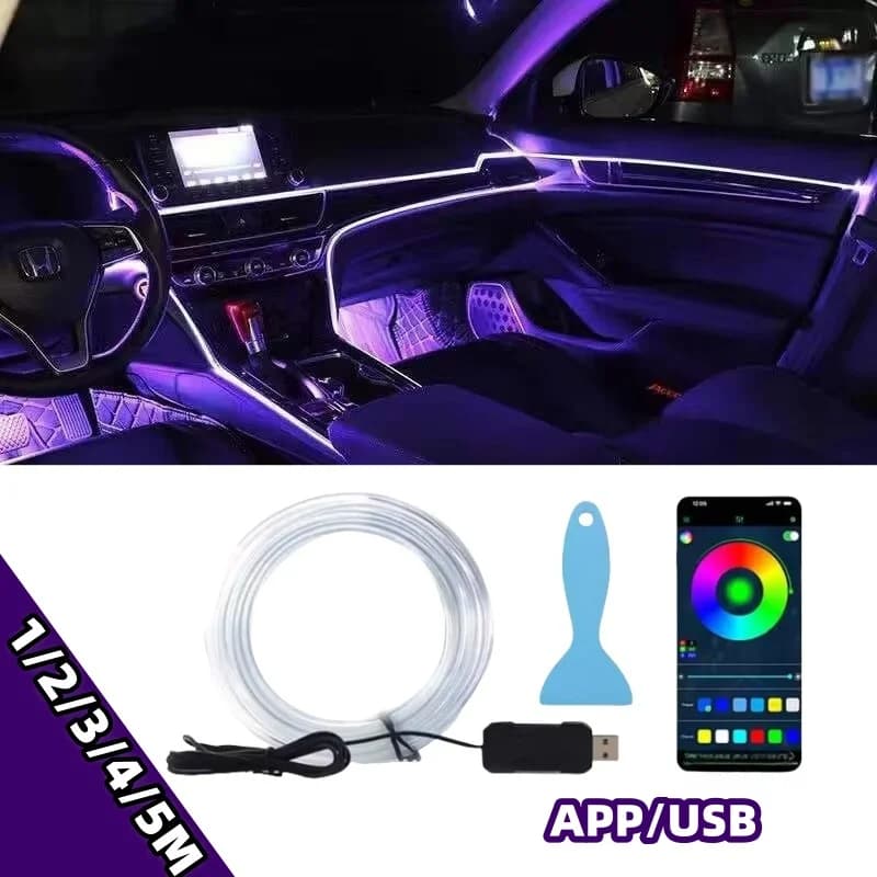 2/3/4/5M RGBvisible Car Interior Ambient LED Light Strip In USB Fiber Optic Atmosphere Lamp Support Control