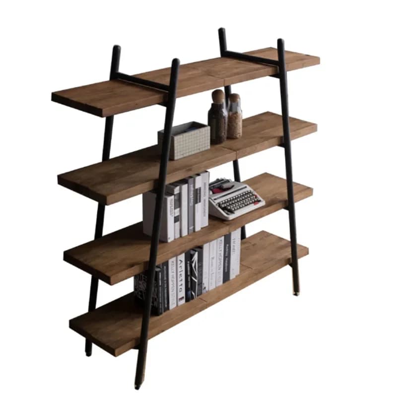 Libreria in legno, scaffale in ferro battuto, da terra a soffitto contro il muro, semplice scaffale in legno massello per soggiorno, scaffale multistrato a un livello