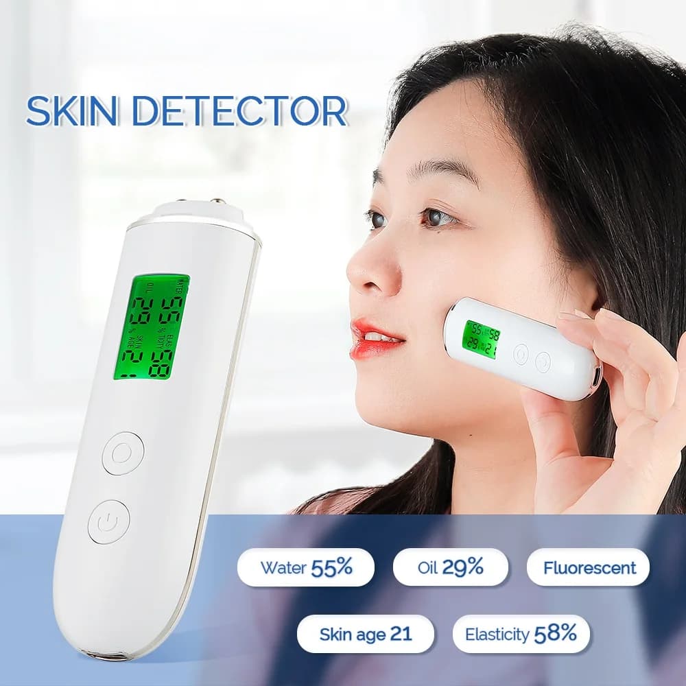 Skin Tester viso pelle umidità e contenuto di olio analizzatore della pelle pelle acqua guancia elastico misuratore di età della pelle rilevatore di agente fluorescente