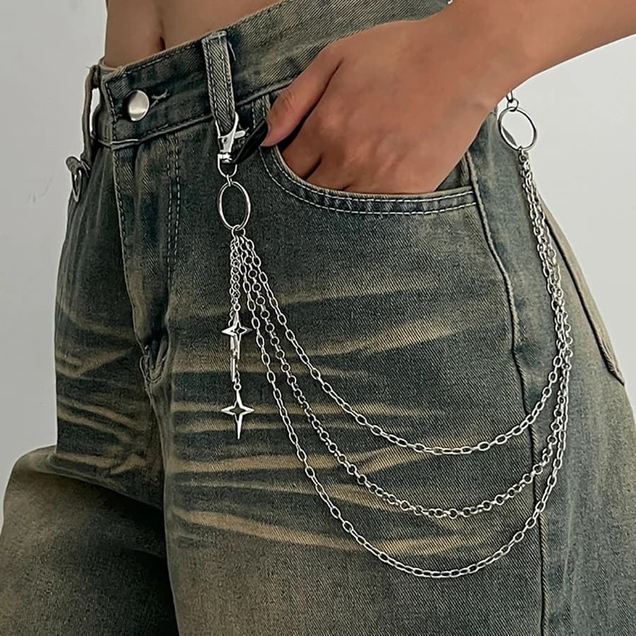 Salircon Punk multistrato in metallo con ciondolo a forma di stella, catena per pantaloni, portachiavi in vita Hip Hop, catena per jeans, accessori per gioielli alla moda da donna, regali