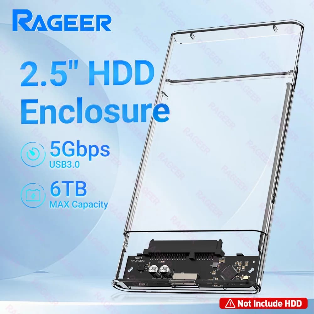 RAGEER Custodia per disco rigido esterno da 2,5 pollici trasparente senza attrezzi da 5 Gbps - Custodia adattatore per HDD SATA da Micro-B veloce a USB 3.0