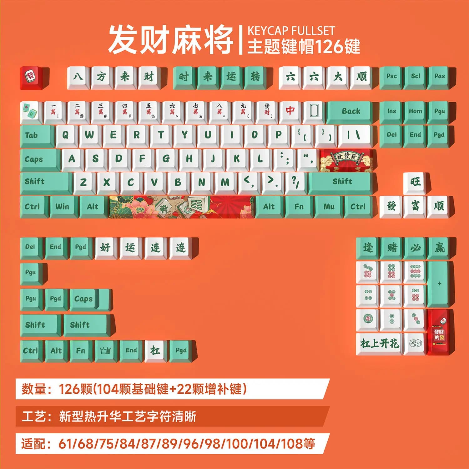 123 tasti PBT Mahjong Copritasti Chreey Profilo Copritasto Sublimazione della tintura per MX Tastiera meccanica Copritasti Tastiere Accessori