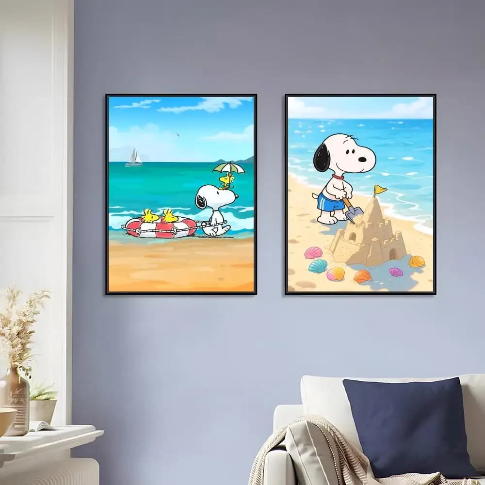 S-S-SnoopyES Summer Vacation Painting Calligraphy Canvas Painting Art For Bathroom, Living Room Home Wall Decor Picture