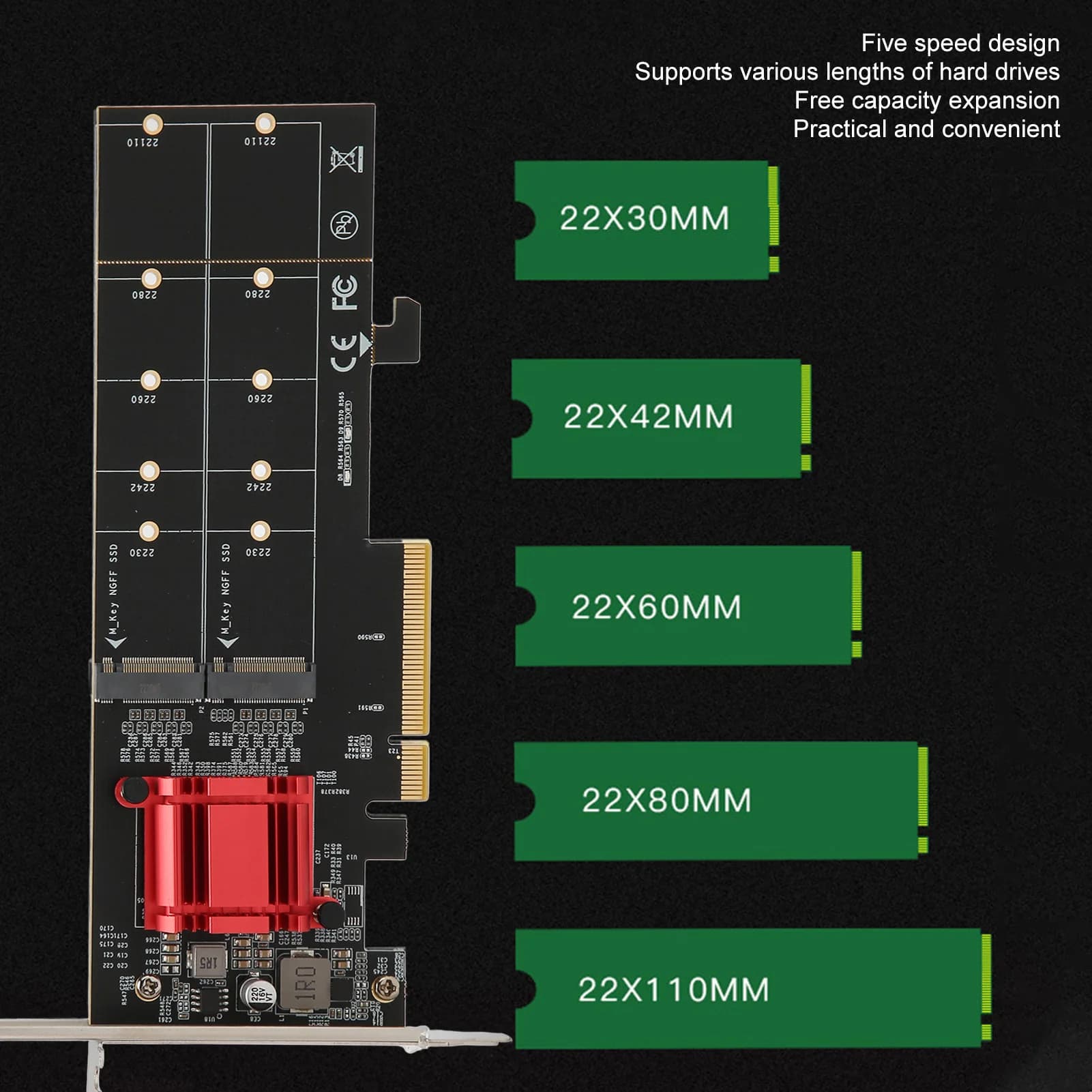 Adattatore PCIe doppio NVMe Larghezza di banda da 2 GB/s Chip ASM1812 Scheda adattatore doppia M.2 PCIE NVMe Funzione di biforcazione PCIe Pratica per PC