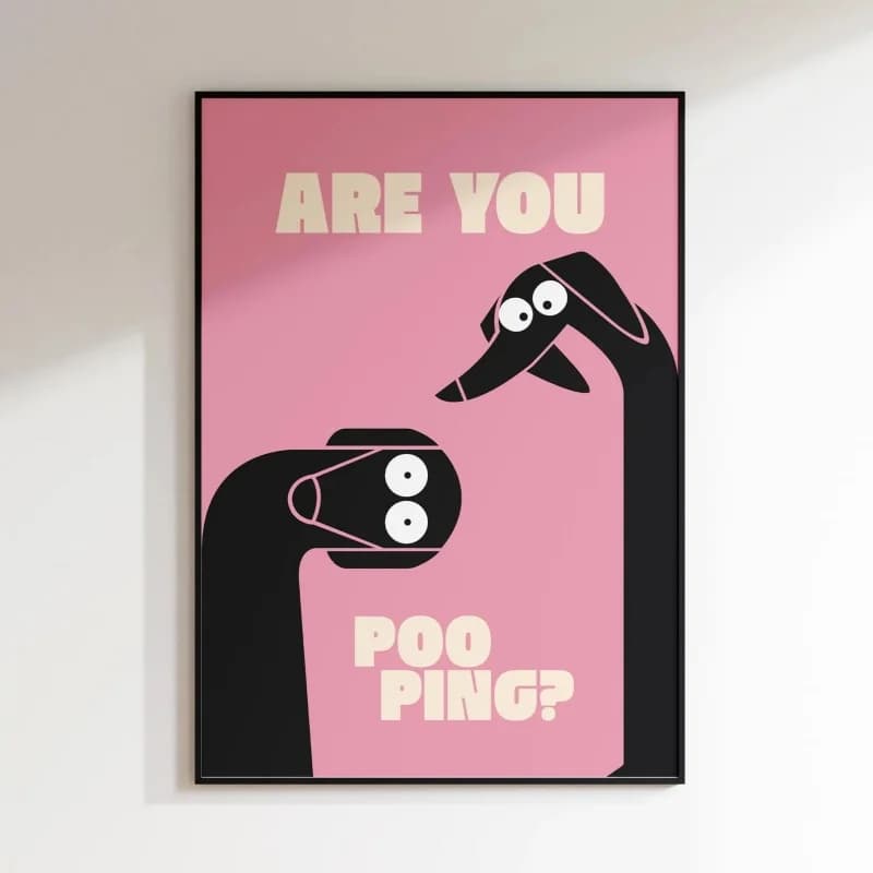 Funny Dog Bathroom Frameless Canvas Wall Poster"Are You Pooping ?" Pink Minimal Wall Art for Dog Lovers Matte Fine Art Print