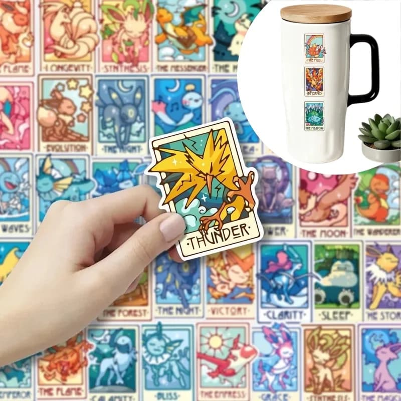 90 Pezzi/Pacco Adesivi Pokémon Eevee Pikachu Tarot, Decalcomanie in Vinile Anime Cartoon per Diario, Laptop, Borraccia, Decorazioni