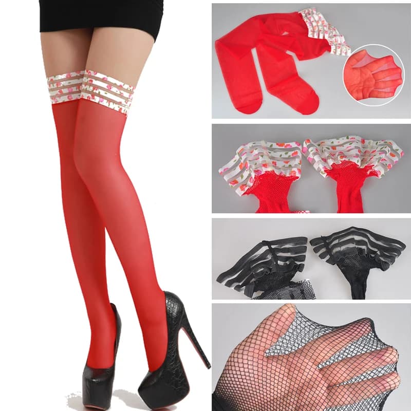 Sexy Striped Stockings For Women Floral Printed Knee High Socks Female Fishnet Hollow Out Thigh High Stockings Long Socks