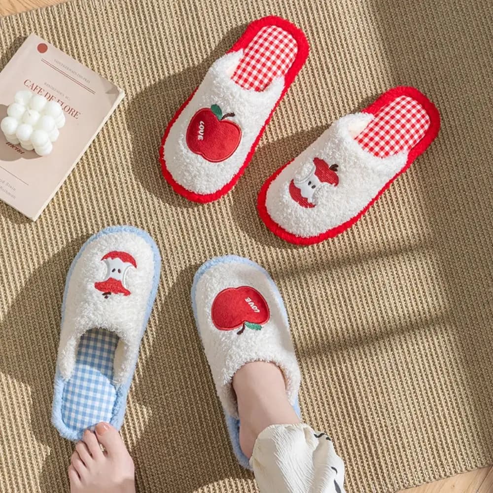 Ciabatte a Griglia con Strisce Carine, Antiscivolo, Suola Spessa, Pantofole Invernali da Donna, Morbide e Casual, Ciabatte a Forma di Frutta per Casa