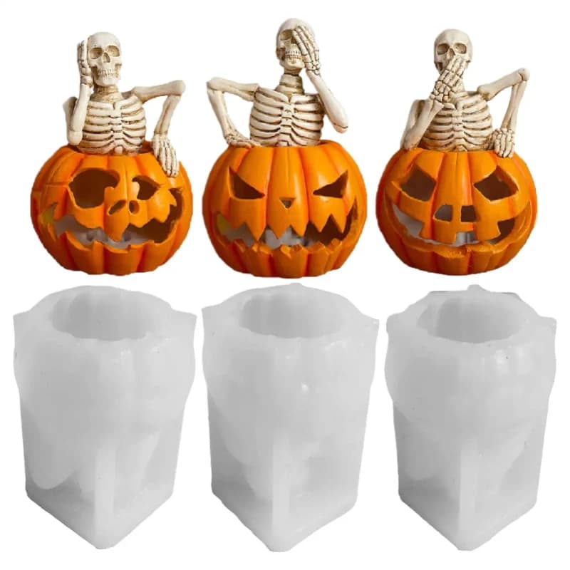 Halloween Skeleton Pumpkin Silicone Candle Molds Halloween Decoration Ghost Pumpkin Crafts Gypsum Candy Making Soap Mold